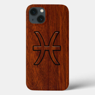 Pisces Zodiac Symbol Brown Mahogany Style Case-Mate iPhone Hülle