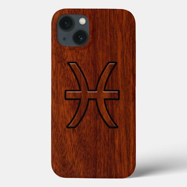 Pisces Zodiac Symbol Brown Mahogany Style Case-Mate iPhone Hülle (Rückseite)