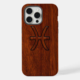 Pisces Zodiac Symbol Brown Mahogany Style iPhone 15 Pro Max Hülle