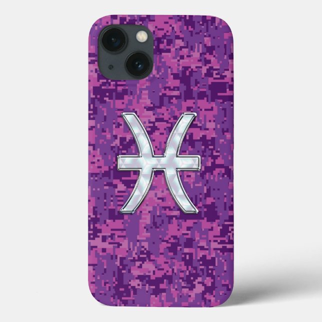 Pisces Zodiac Symbol Fuchsia Digital Camouflage Case-Mate iPhone Hülle (Rückseite)