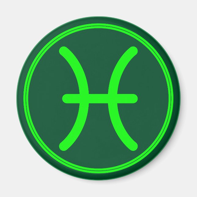 Pisces Zodiac Symbol Green Contrast Magnet (Vorne)