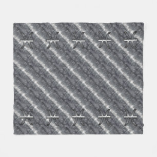 Pisces Zodiac Symbol in Grunge Steel Print Fleecedecke