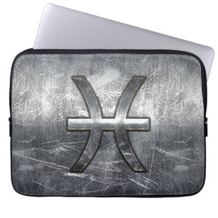 Pisces Zodiac Symbol in Grunge Steel Print Laptopschutzhülle