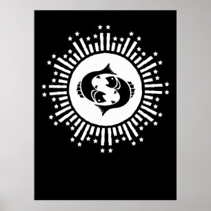 Pisces Zodiac-Symbol mit Himmelssymbol-Sternexplos Poster