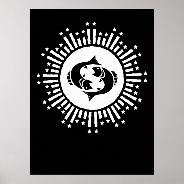 Pisces Zodiac-Symbol mit Himmelssymbol-Sternexplos Poster (Vorne)
