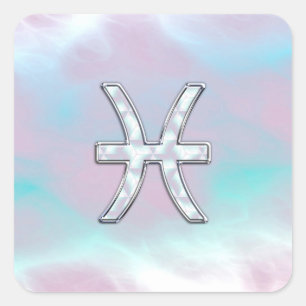 Pisces Zodiac Symbol Mother of Pearl Style Quadratischer Aufkleber