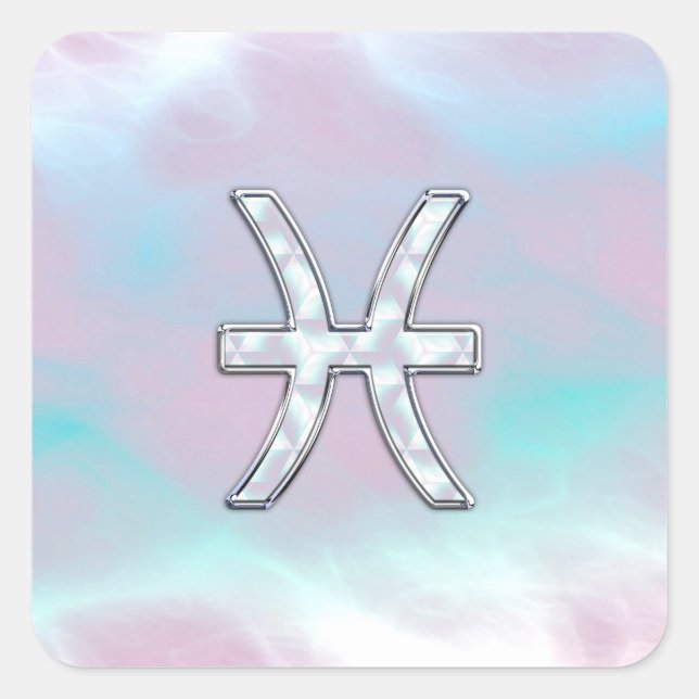 Pisces Zodiac Symbol Mother of Pearl Style Quadratischer Aufkleber (Vorderseite)