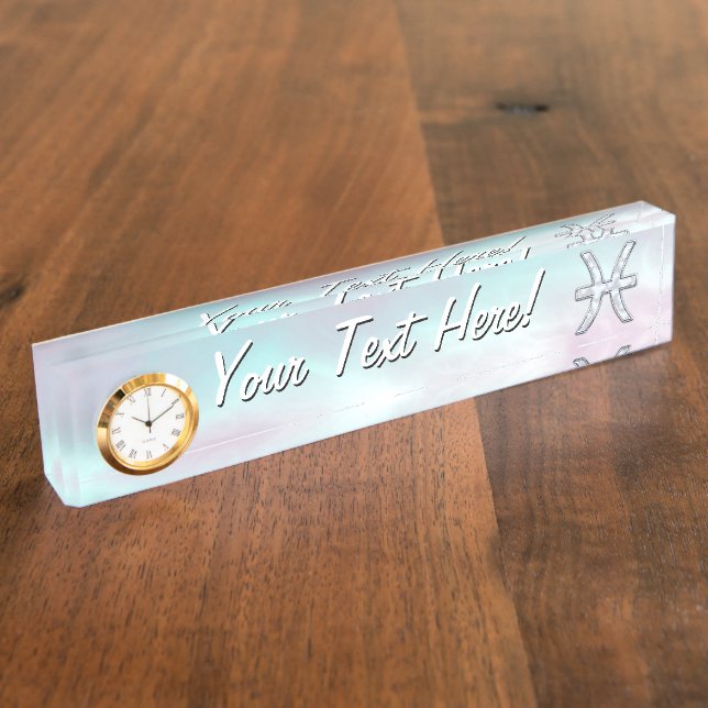 Pisces Zodiac Symbol Mutter der Perldekoration Namensplakette (Seite)