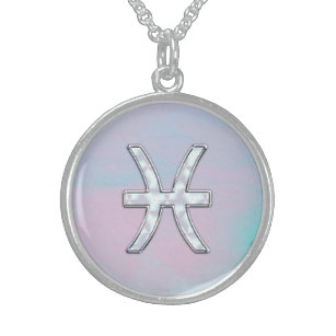 Pisces Zodiac Symbol Mutter der Perldekoration Sterling Silberkette