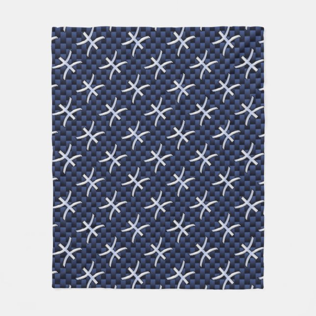 Pisces Zodiac Symbol Navy Blue Carbon Fibre Print Fleecedecke (Vorderseite)