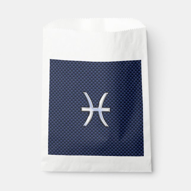Pisces Zodiac Symbol Navy Blue Carbon Fibre Print Geschenktütchen (Vorderseite)