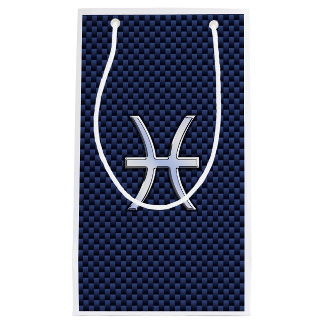 Pisces Zodiac Symbol Navy Blue Carbon Fibre Print Kleine Geschenktüte (Vorderseite)