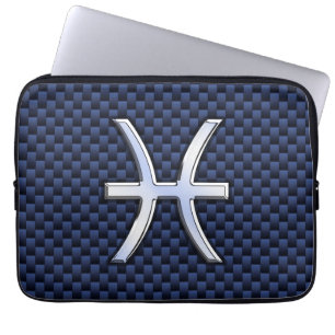 Pisces Zodiac Symbol Navy Blue Carbon Fibre Print Laptopschutzhülle