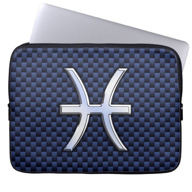 Pisces Zodiac Symbol Navy Blue Carbon Fibre Print Laptopschutzhülle (Vorderseite)