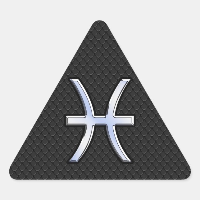 Pisces Zodiac Symbol on Black Snake Skin Decor Dreieckiger Aufkleber (Vorderseite)