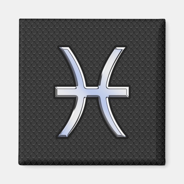 Pisces Zodiac Symbol on Black Snake Skin Decor Magnet (Vorne)
