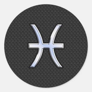 Pisces Zodiac Symbol on Black Snake Skin Decor Runder Aufkleber