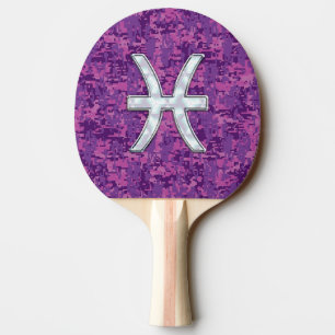 Pisces Zodiac Symbol on Fuchsia Digital Camo Tischtennis Schläger