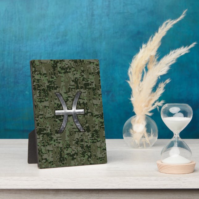 Pisces Zodiac Symbol Woodland Digital Camouflage Fotoplatte (Seite)
