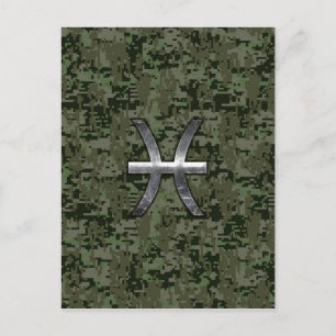 Pisces Zodiac Symbol Woodland Digital Camouflage Postkarte