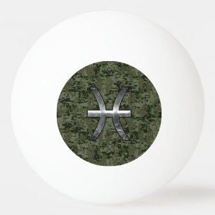 Pisces Zodiac Symbol Woodland Digital Camouflage Tischtennisball