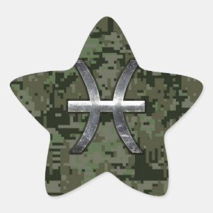 Pisces Zodiac Symbol Woodland Green Digital Camouf Stern-Aufkleber