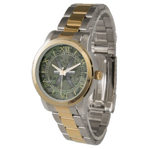 Pisces Zodiac Symbol Woodland Grüne Camouflage wäh Armbanduhr