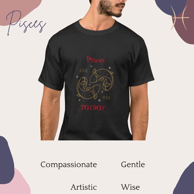Pisces Zodiac Typografy Fish Star Sign Stilvoll T-Shirt (Von Creator hochgeladen)