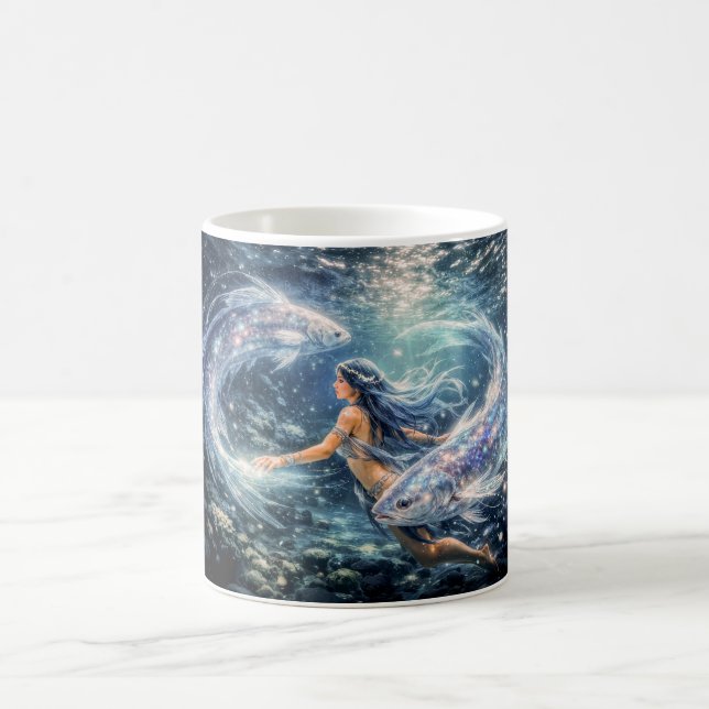 Pisces Zodiac with Woman Surrounded by Two Glowing Kaffeetasse (Mittel)