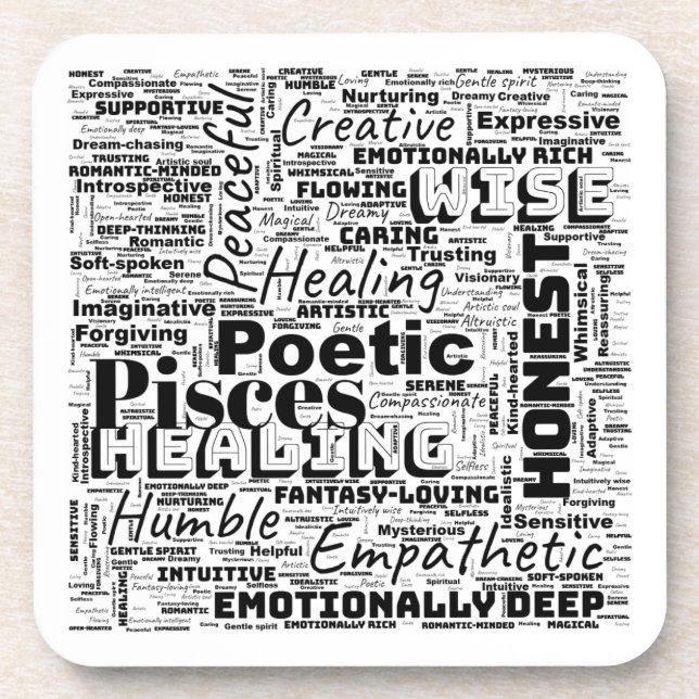 Pisces Zodiac Word Cloud Inspiration Getränkeuntersetzer (Vorderseite)