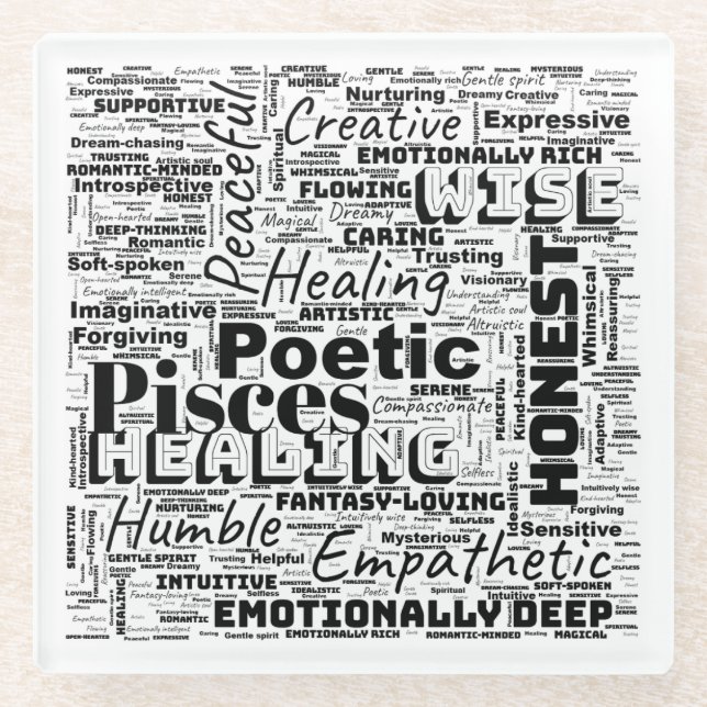 Pisces Zodiac Word Cloud Inspiration Glasuntersetzer (Vorderseite)
