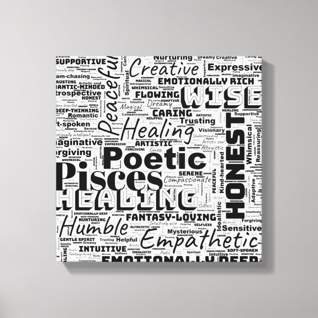 Pisces Zodiac Word Cloud Inspiration Leinwanddruck (Vorderseite)