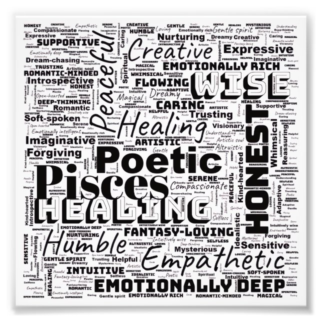 Pisces Zodiac Word Cloud Inspirational Photo  Fotodruck (Vorne)