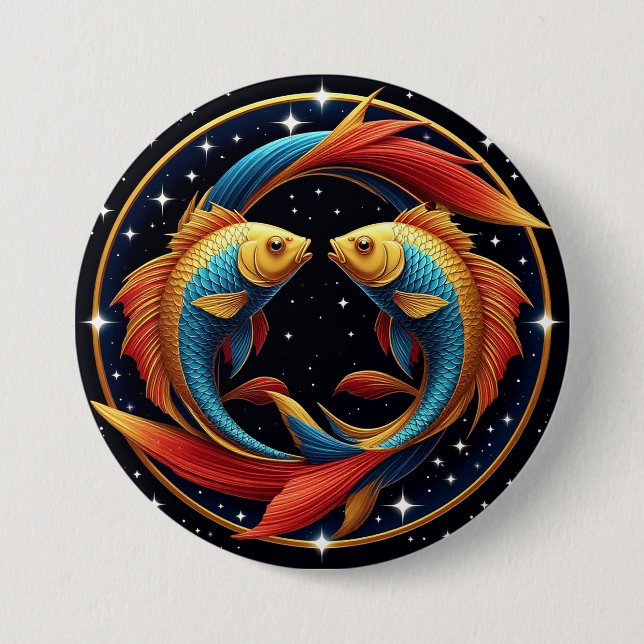 Pisces Zodiac-Zeichen im kosmischen künstlerischen Button (Vorderseite)