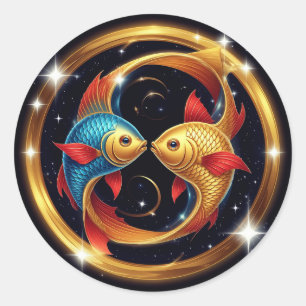 Pisces Zodiac-Zeichen im kosmischen künstlerischen Runder Aufkleber