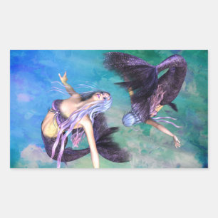 Pisces - Zwei Meerjungfrauen schwimmen in einer Sc Rechteckiger Aufkleber