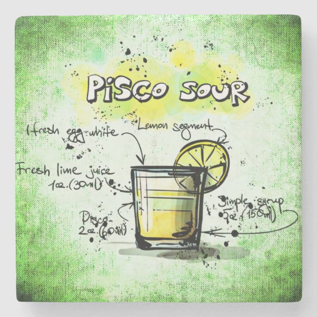 Pisco Sour Drink Rezept Steinuntersetzer (Vorderseite)