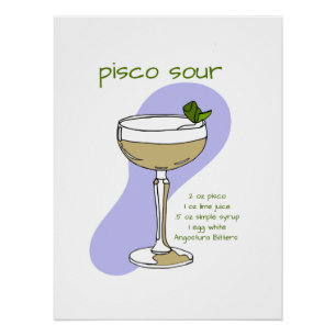 Pisco Sour Rezept Wall Art, Cocktail Art Poster