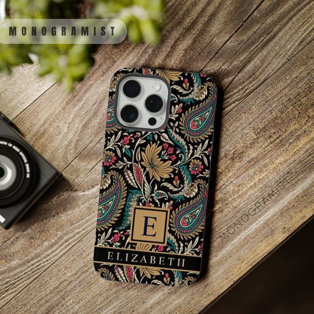 Pisley-Muster aus schwarzgelbem Gelb iPhone Hülle (Customizable Black Gold Yellow Paisley Pattern iPhone Case)