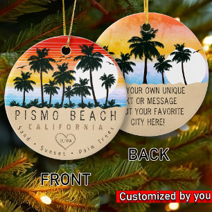 Pismo Beach California Retro Sunset Palm Trem 60er Keramik Ornament