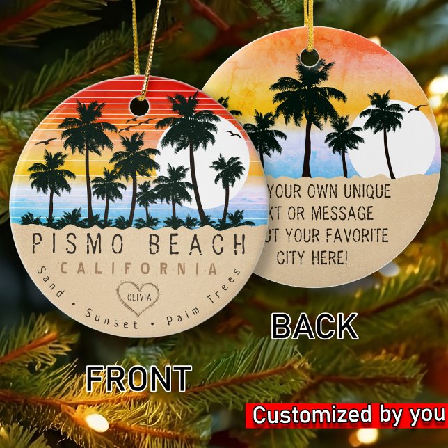 Pismo Beach California Retro Sunset Palm Trem 60er Keramik Ornament (Von Creator hochgeladen)