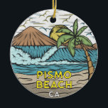 Pismo Beach California Vintag Keramik Ornament<br><div class="desc">Pismo Beach handgezeichnete Abbildung mit Bergen und Meereswellen im Hintergrund. Ideal für alle,  die Lieben Pismo Beach zu besuchen.</div>