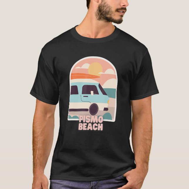 Pismo Beach Retro Pastellfarben Sun & Surfing Van T-Shirt (Vorderseite)