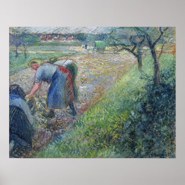 Pissarro - Bauern am Arbeitsplatz Pontoise 1880 Poster (Vorne)