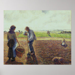 Pissarro - Bauern in den Feldern Eragny 1890 Poster