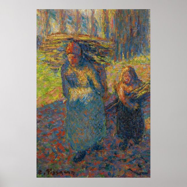 Pissarro - Bauernfrauen tragen Brushwood Poster (Vorne)