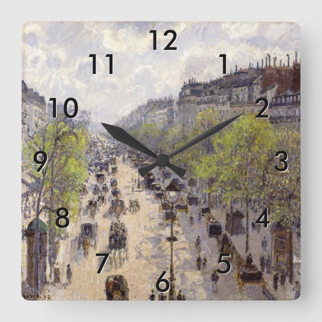Pissarro - Boulevard Montmartre, Frühjahr Quadratische Wanduhr (Vorderseite)