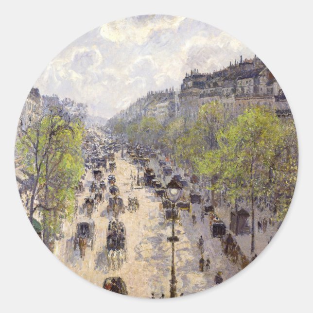 Pissarro - Boulevard Montmartre, Frühjahr Runder Aufkleber (Vorderseite)