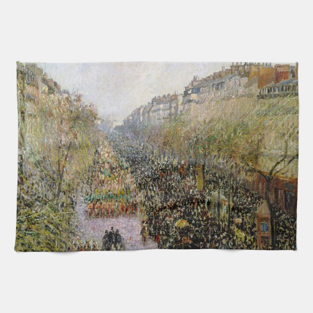 Pissarro - Boulevard Montmartre, Mardi Gras Geschirrtuch (Horizontal)