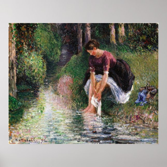Pissarro - Junge Frau, die 1894 ihr Fett badet Poster (Vorne)